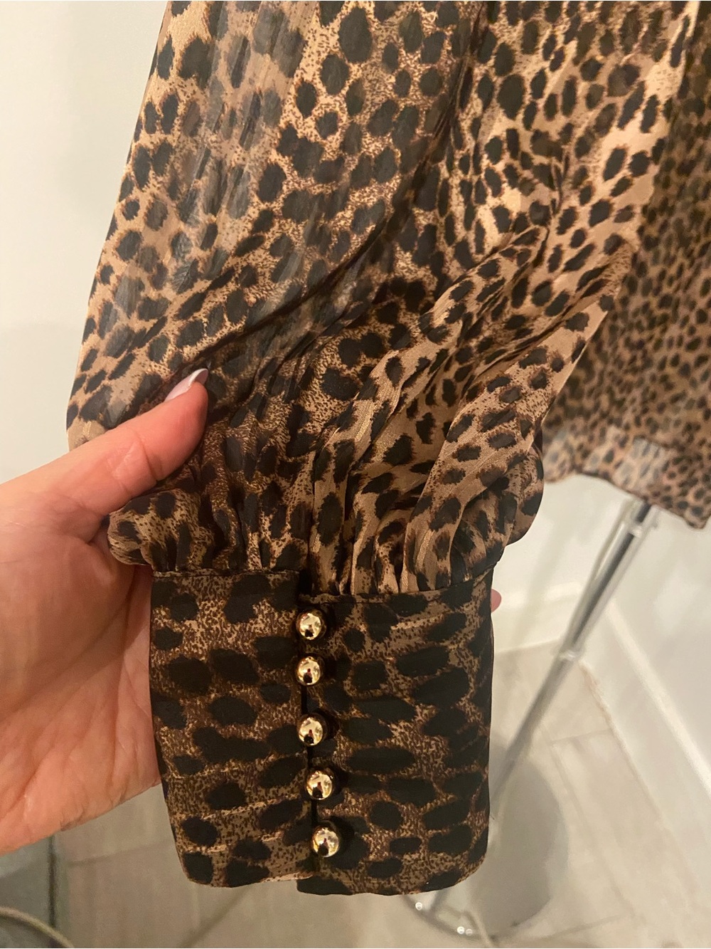 H&M Sheer Leopard-Print Blouse in Brown and Black - Picture 3 of 3